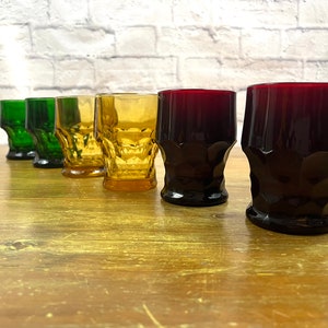 Vintage Georgian Flat Tumblers Rainbow colors set of 6 Red Gold Green  Stoplight colors Cocktail Glasses Rocks glasses Christmas Colors!!
