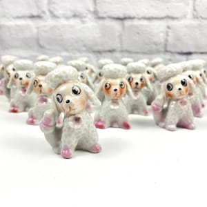 Vintage Pink and White Poodle Figurines Porcelain Poodles two styles ear scratcher or standing still sold individually or in mixed pairs