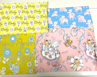 Vintage New Baby Wrapping Paper 1960s era Baby Shower confezione regalo scrapbooking fogli di diverse dimensioni