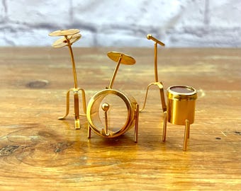 Dollhouse Sized Mini Brass Drumset Microphone Stand Bass High Hat Crash Cymbal