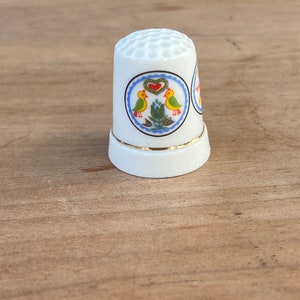 Vintage Scandinavian Thimble Birds with Hearts Flowers & Clover themed