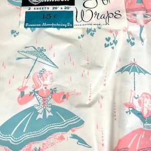 Papel vintage para chá de bebê, papel para mudança de idade, meninas dançando na chuva, 2 folhas de 29 x 20 polegadas