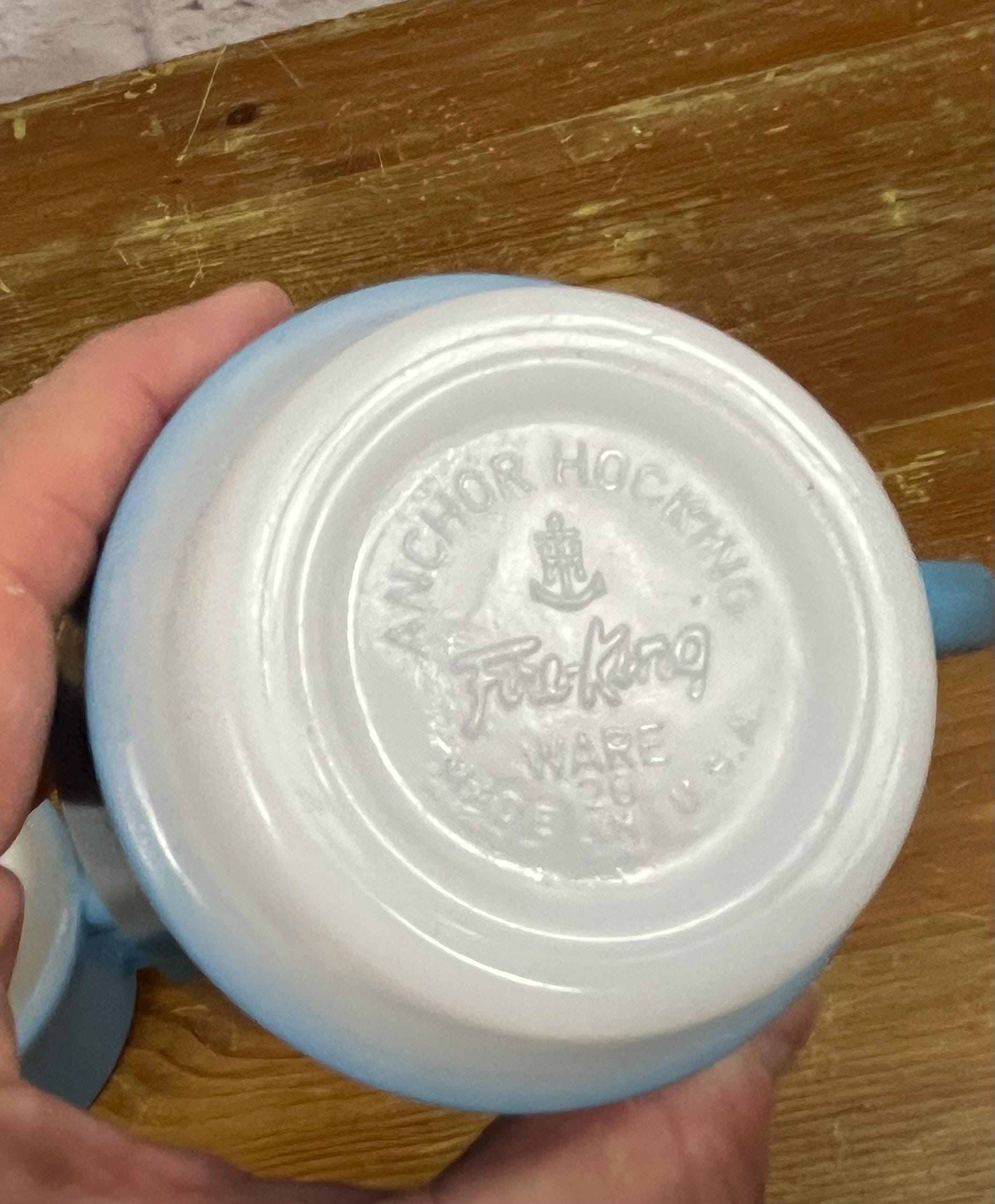 Vintage Fire King Mosaic Blue Coffee Cup Pair Anchor Hocking Tea