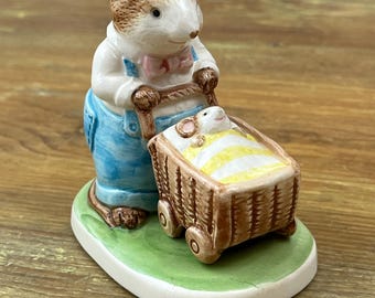 Vintage "Meadow Mouse" Dad Mouse Pushing Baby Stroller Grampa Gift