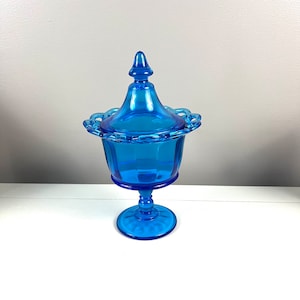 Vintage Imperial Blue Lidded Candy Dish Open Lace Lidded Compote Dish