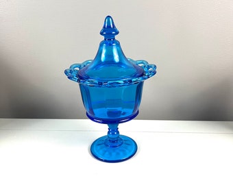 ヴィンテージ インペリアル ブルー 蓋付きキャンディ皿 オープンレース