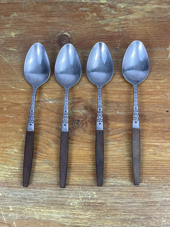 Vintage Interpur Stainless Steel Flatware Japan Brown Faux Handle