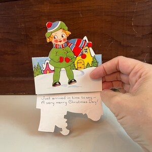 vintage Christmas Girl Greeting Card Noël souhaite carte pliable