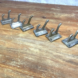 Vintage Worn Metal Coat Hooks Hat Hooks Set of 6 Heavy Sturdy Hallway Hooks Lots of wear