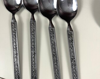 Vintage Imperial Stainless Japan Teaspoons Tulips & Textured
