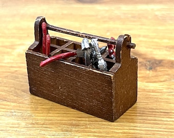 Vintage Worn Dollhouse Tool Set & Tool Box Miniature Tool Accessories for Diorama 1:12 Scale