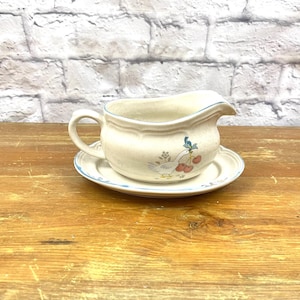 Vintage &quot;Marmalade&quot; Pattern Gravy Boat with Under plate Geese & Cherries 80s 90s Kitchen Decor