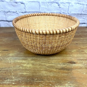Vintage runder Nantucket Feuerschiff Stil Korb nautischen Dekor Küsten Großmutter Neu England Strand Haus Dekor Brautkorb 11 x 5 1/2