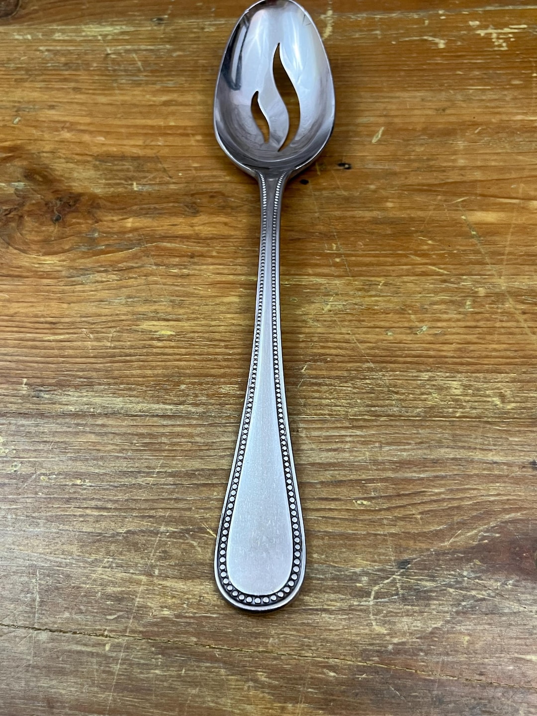 Vintage Ekco Eterna Pierced Serving Spoon Beaded Edge Bastille