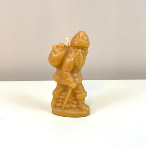 Vintage Beeswax Candle Old Saint Nick carrying bag of presents  Santa Traditional Christmas Holiday decor