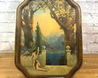 Antique R. Atkinson Fox Print in Wood Carved Art Deco Frame