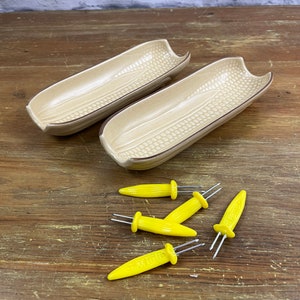Vintage Pfaltzgraff Yellow Ceramic Corn Cob Holders set of 2 Summer Back Yard BBQs and Independence Day Celebrations set of 2
