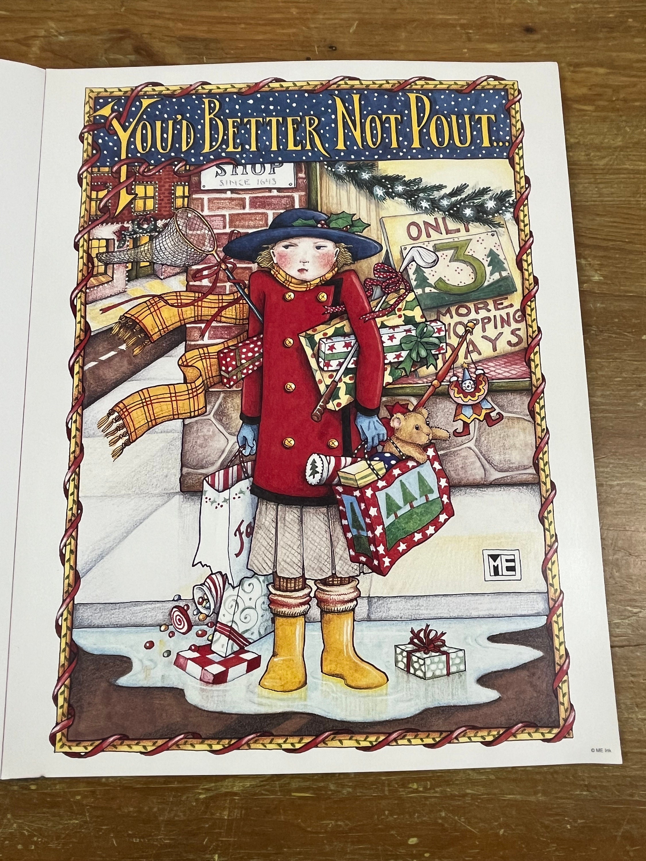 Rare Mary Engelbreit Christmas Art Work, Santa Wall Decor Poster