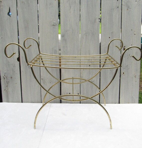 Vintage Brass Vanity Stool Bench Mid Century