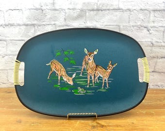Vintage 60s Deer themed Tray Decorative Cabin Lodge Wall Decor