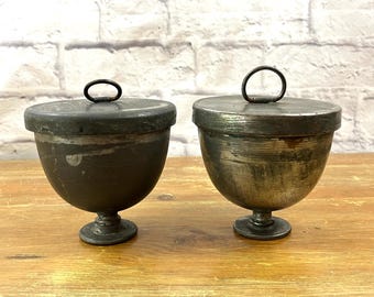 Antique D H & M Co. Metal Lidded Pair of Ice Cream Molds Fun Display for Kitchen