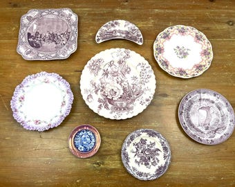 Vintage Mulberry Purple Mismatched Decorative Wall Plates Tonquin Charlotte Staffordshire Crown Ducal Lavender English Cottage Sold Singly
