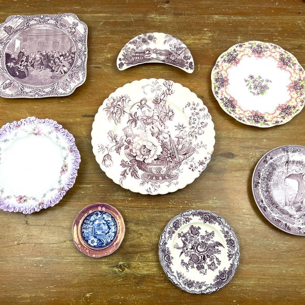 Vintage Mulberry Purple Mismatched Decorative Wall Plates Tonquin Charlotte Staffordshire Crown Ducal Lavender English Cottage Sold Singly