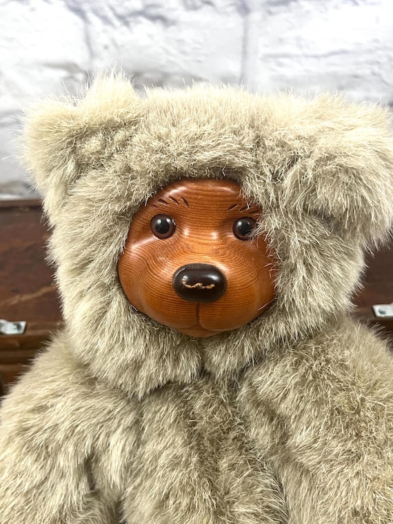Vintage Robert Raikes Teddy Bear Wood Face & Feet 1989 Lovely Gift