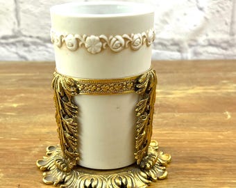 Mid Century Toothpaste Cup Holder Gold Hollywood Regency "Style Built NY"