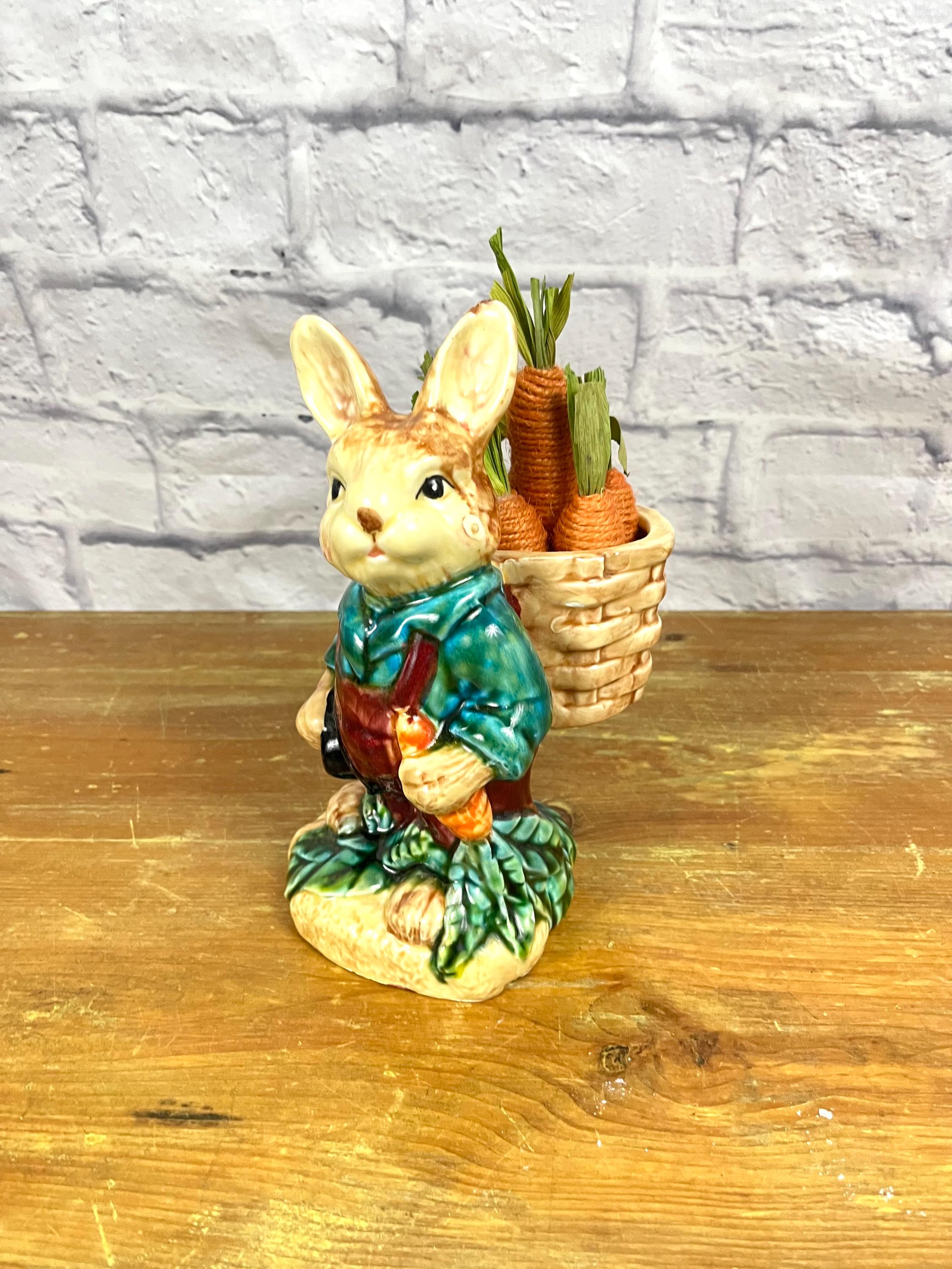 Vintage Easter Bunny Decor Spring Bunny Carrying a Bag of Carrots
