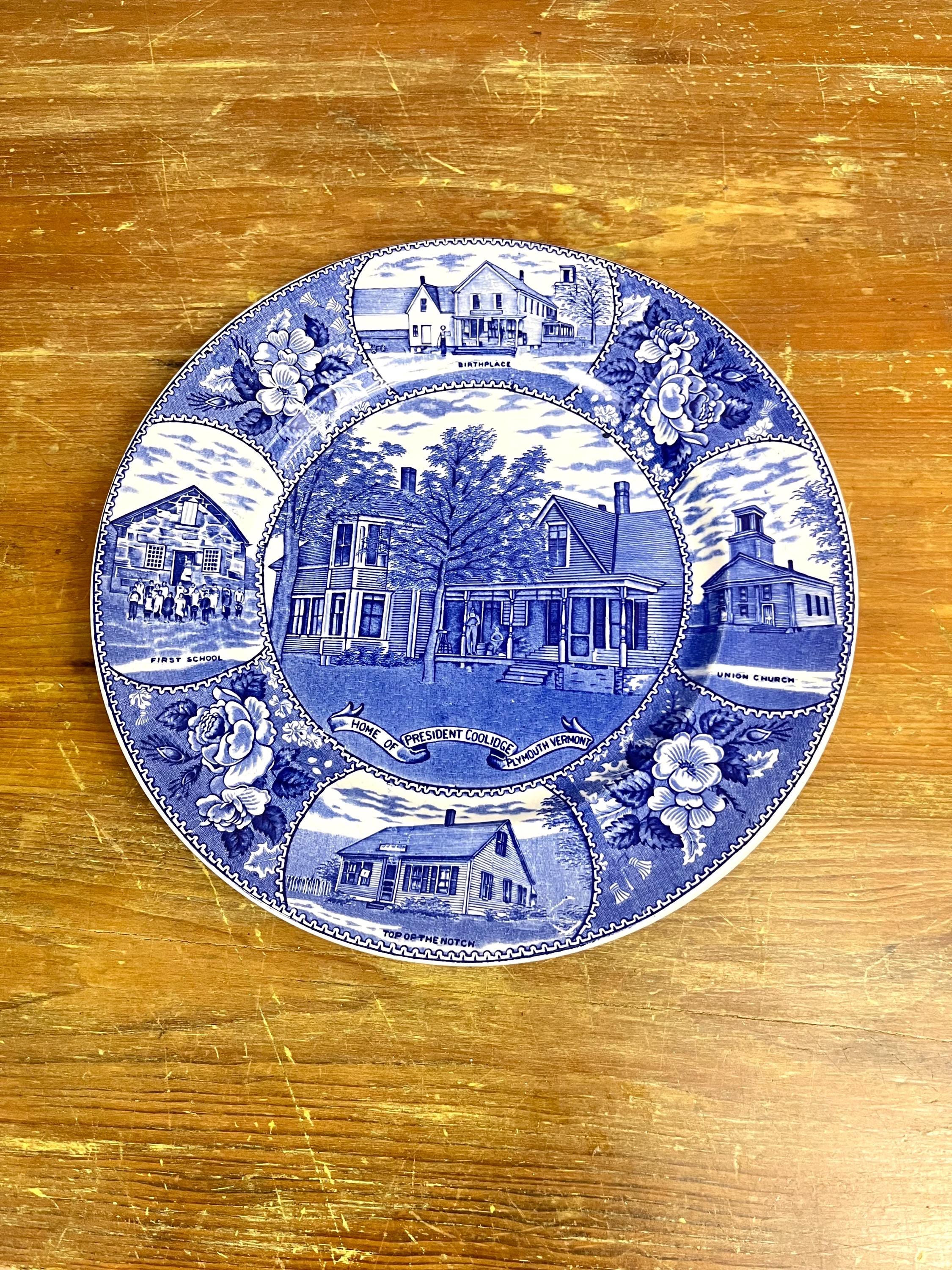 Antique Vermont Blue White Transferware Decorative Wall Plate