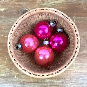 Mid Century Pink Shiny Christmas Ornaments Set of 4 Made in the USA Shabby Chic Victorian Decor