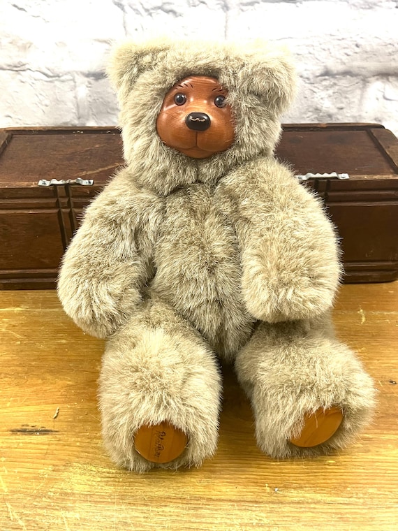 Vintage Robert Raikes Teddy Bear Wood Face & Feet 1989 Lovely Gift
