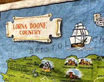 Vintage Lorna Doone County Map England Tea Towel Kitchen Linen