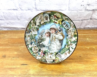 Piatto decorativo vintage "Angeli di Natale" Piatto da collezione in edizione limitata con ricordi di Natale vittoriani