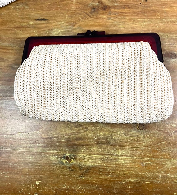 Vintage Raffia Clutch White and Ivory Made in Hon… - image 2