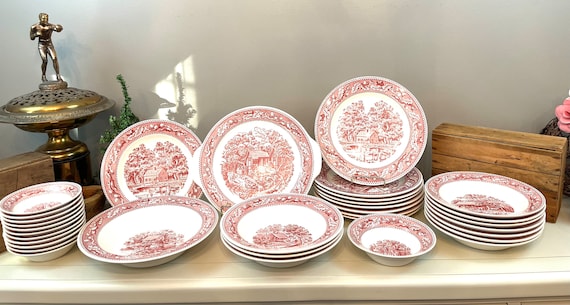 Royal Ironstone Memory Lane Red Transferware Dinnerware Platter