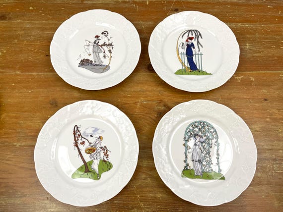 Vintage French Art Deco Design Salad Plates Lierre Sauvage CNP