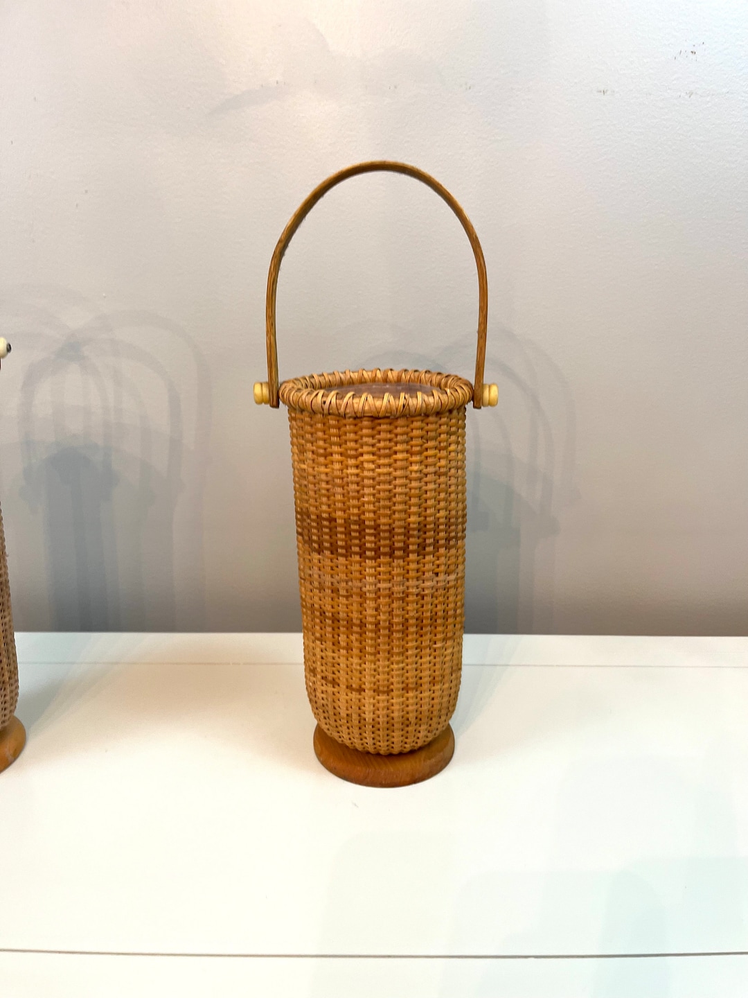 Vintage Nantucket Light Basket Style Tall Narrow Handled Basket Bread