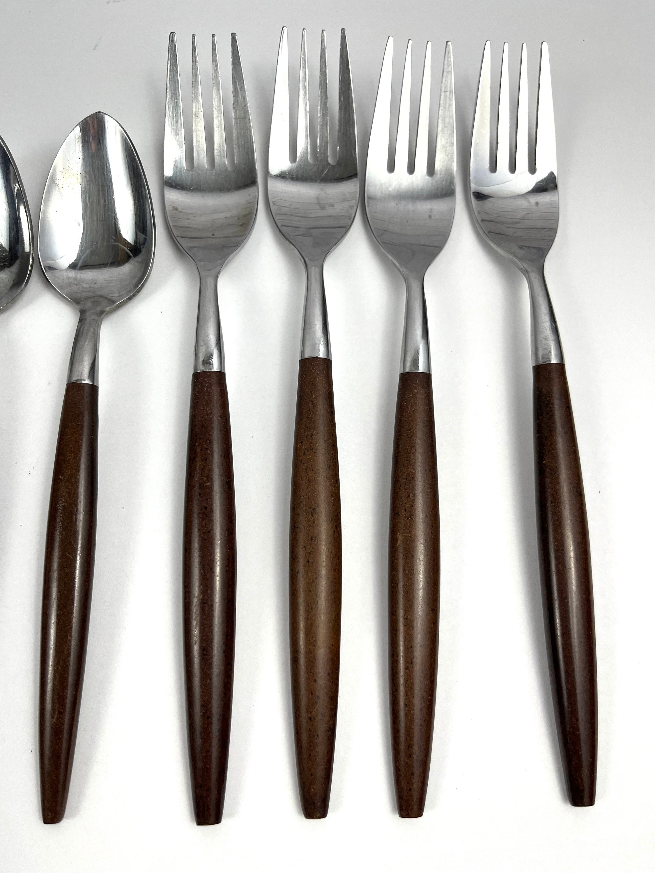 【ヴィンテージ】American Tempo ステンレススプーン Vintage American Tempo Brown Faux Wood Handled Stainless Flatware