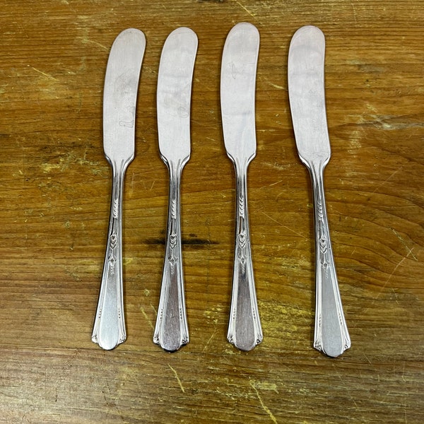 Vintage "Valencia" Butter Spreader Soft Cheese Spreader Set of  4 Silver plate Small knives