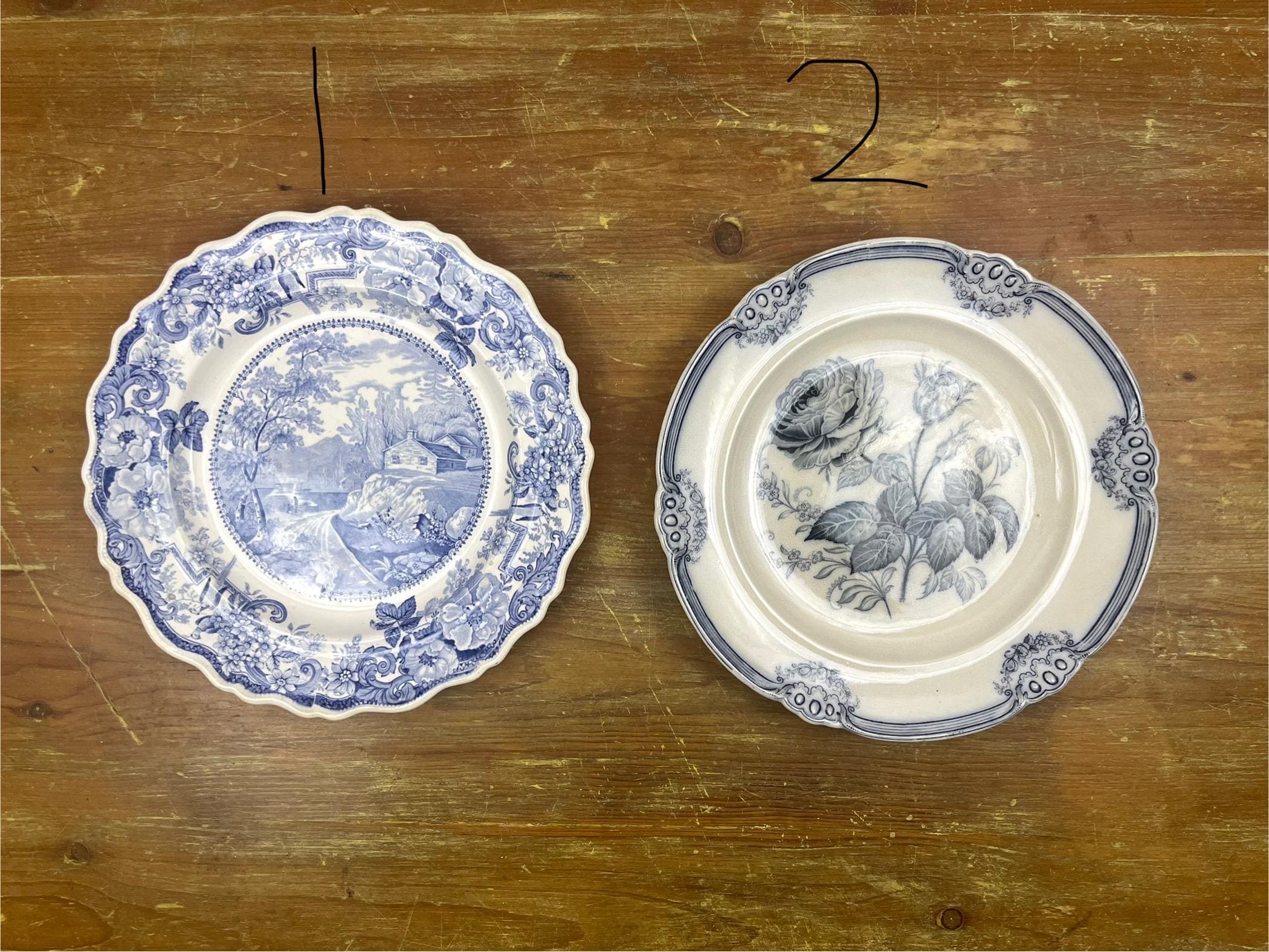 Vintage Antique Blue White Transferware Plates Decorative Wall