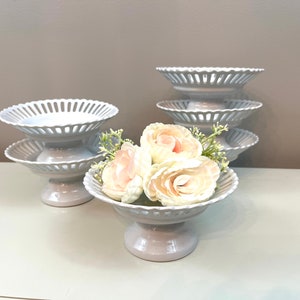 Vintage White Pedestal Compote White Ceramic Candy Dish collection Set of 6 Wedding Decor Bridal shower decor event planning decor candy bar