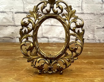 Antique Gold Ornate Oval Frame Rococo Style Heavy Frame Table Top or Hanging  5 x 3 5/8" image size Guilded Age Era