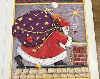 Rare Mary Engelbreit Christmas Art Work, Santa Wall Decor Poster