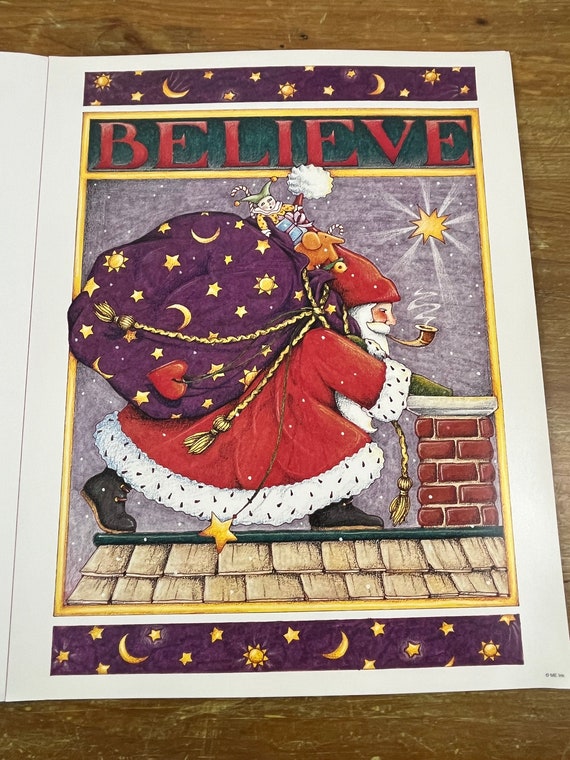 Rare Mary Engelbreit Christmas Art Work, Santa Wall Decor Poster