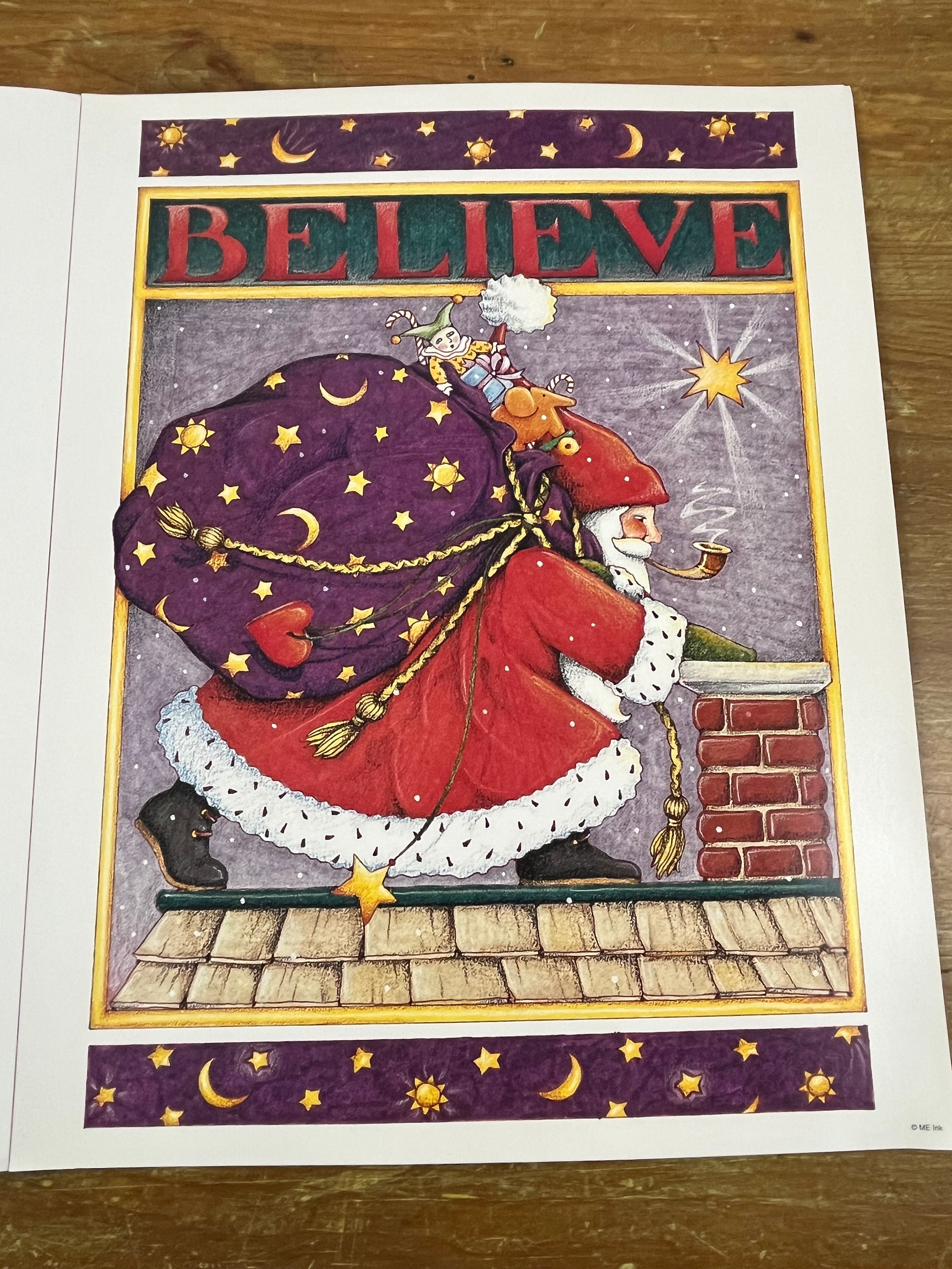 Rare Mary Engelbreit Christmas Art Work, Santa Wall Decor Poster