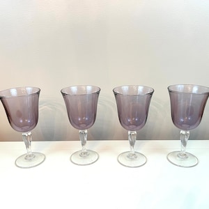 Vintage Casual Settings in Amethyst Water Goblets Large Wine Glasses Fancy Cocktail Glasses Cristal D&#39;Arques-Durand Set of 4
