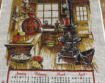 Vintage 1982 Calendar Linen Tea Towel Birth Year Gift Anniversary Gift Country Store Pioneer Themed Kitchen Towel