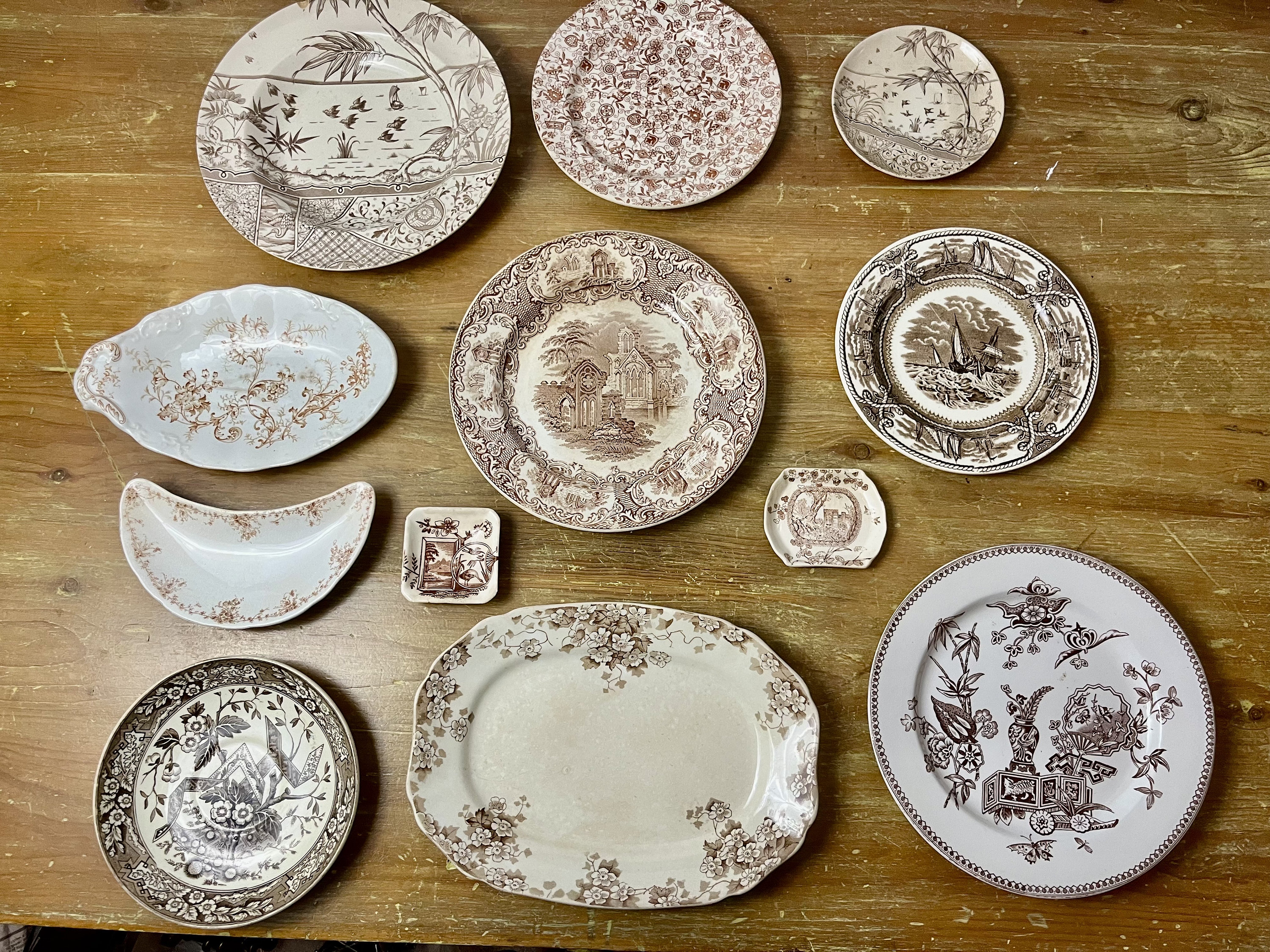 Antique Brown Transferware Plates Various Patterns Wedgwood Gilda